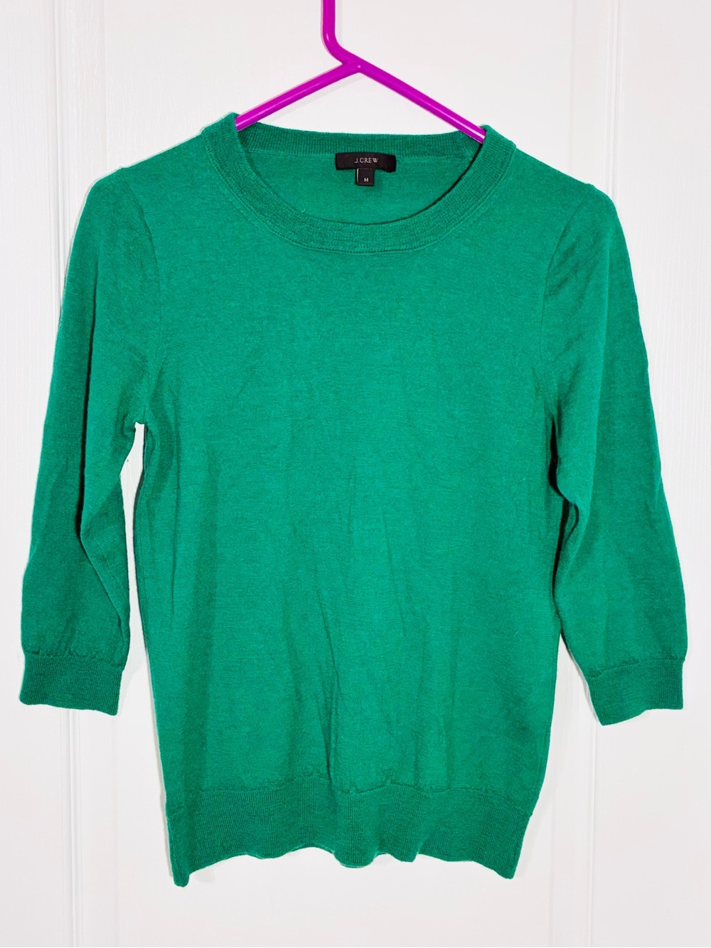 J.Crew Merino Wool 3/4 Sleeve Crew Neck Sweater Green Size Medium